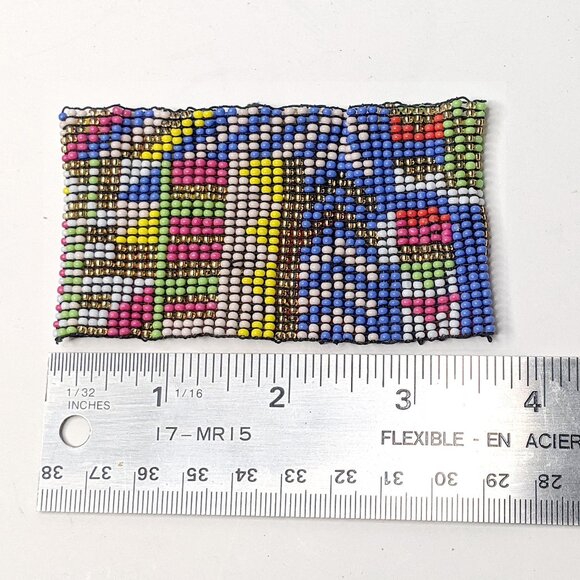 Huichol Seed Bead Cuff Bracelet Folk Art Ethnic Boho Handmade Colourful Stretch - Picture 10 of 10